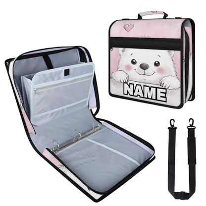 Custom Zipper Binder Heart Polar Bear 3 Ring Binder 1.5 Inch Expanding Pockets File Folder Large Capacity Document Organizer Bag with Handle and Strap - color: Multi 5