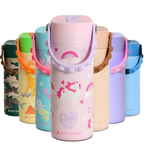 Elemental Insulated Kids Water Bottle, Stainless Steel Water Bottle with Straw Lid & Pop-It Handle, Leak-Proof Water Bottles for School, Boys or Girls, Travelling and Sports, 18oz - Unicorn Magic - color: Unicorn Magic
