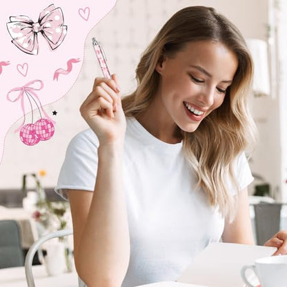 Pink Ballpoint Pens Favors - Retractable 24 Pcs Black Gel Ink Ball Point Pen Fine Cute Coquette Bow Tie Writing Supplies Fancy Gifts for Lovers Girls Nurse Teacher Assistants Office Work - style: Bow