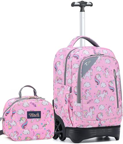 NEW TILAMI 18" Kids Rolling Backpack for School - Waterproof, Durable, Stair-Climbing, Variety of Colors Patterns for Girls & Boys, Cute Pink Unicorn - color: Cute Pink Unicorn