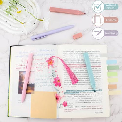 26Pcs Bible Study Supplies Journal Kit Aesthetic Pastel Highlights Pens Tabs Bookmarks for Women Teens School Accessories Cute Colorful Bible Highlighters Pens No Bleed Sticky Notes Index Maskers - color: Aa-26pcs bible study supplies journal kit