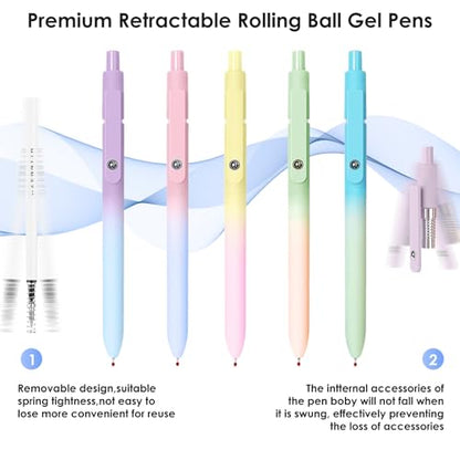 Gel Pens,5pcs 0.7mm Quick Dry Black Ink Fine Point Pens With Smooth Writing | Gradient Color Cute Quick Dry Pens for Journaling Note Taking, Silent Click No Smear Nebula Pen Set, Stocking Stuffers - color: Multicolor & 5 Gradient