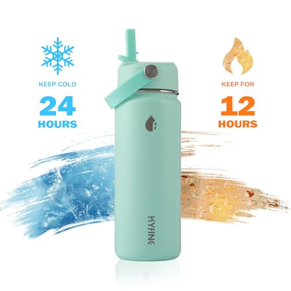 Stainless Steel Water Bottle with Straw Lid, 18oz Insulated Vacuum Bottle with Carrying Loop, Dishwasher Safe，uitable for use in schools, Offices, and outdoor activities (GREEN) - color: Green