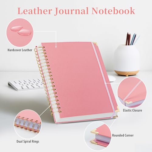 Hardcover Leather Spiral Notebook 8.5" x 11" with Removable Dividers, 300 Pages 5 Subject College Ruled Notebook for Work with Tabs, A4 Spiral Journal for Women Men, School Students Note Taking, Pink - color: 5 Subject Pink