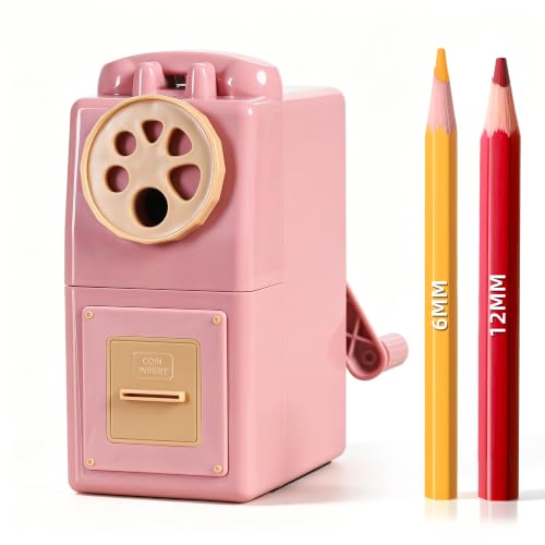 ZMOL Heavy Duty Manual Hand Crank Pencil Sharpener, Desktop, Pink | For Colored Pencils, No Mounting Required, 5 Adjustable Modes, Durable Alloy Blade, Ideal for Classroom, Office & Artists - color: Pink