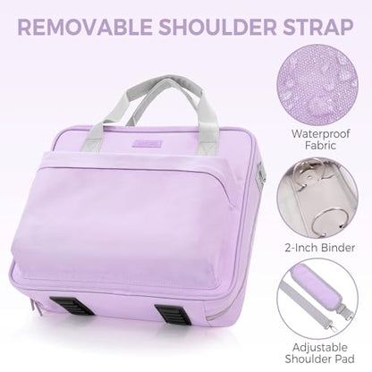 Zipper Binder 3 Ring with Shoulder Strap and Handle, Purple 2 Inch 3 Ring Binder with Zipper, Extra Pockets Holds 500 Sheets, Waterproof Trapper Keeper for Middle School & Work Organizer - color: Purple