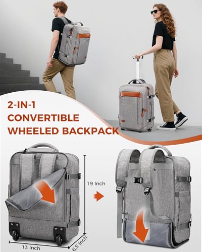 Vancropak Travel Rolling Backpack with Wheels, Airline Approved Roller Bag | Expandable Wheeled Backpack with 3 Packing Cubes, 17 Inch Roller Carry on Luggage Suitcase Laptop Bag for Men & Women, Grey - color: Grey