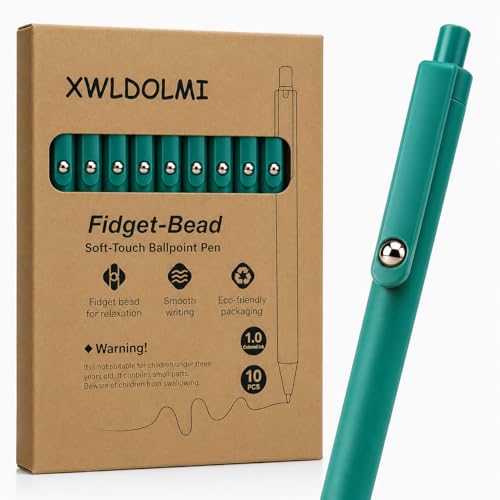 10 Pack Fidget Pens for Adults, Anxiety Relief Ballpoint Pens, 1mm Smooth Writing for Journaling and Bible Study, Soft Rubber Barrel, Sensory Office and School Supplies（Green） - color: Green