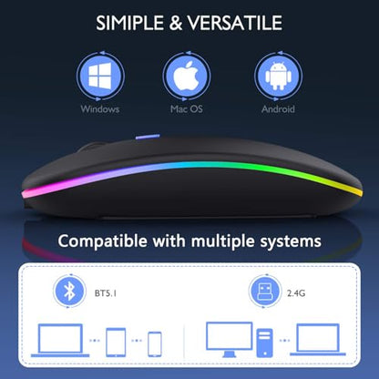 Wireless Mouse for Computer Laptop,Bluetooth Mouse for Apple MacBook,Dual Mode BT 5.0+ 2.4GHz USB Mice