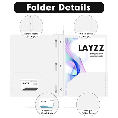 Plastic 2 Pocket Folders with Prongs, 30 Pack, Heavyweight, Letter Size Poly Folders with 3 Metal Prongs Fastener Clips (White) - color: White
