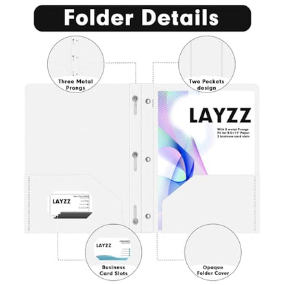 Plastic 2 Pocket Folders with Prongs, 30 Pack, Heavyweight, Letter Size Poly Folders with 3 Metal Prongs Fastener Clips (White) - color: White