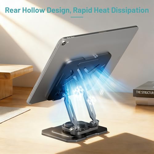 iPad Stand Tablet Holder for Desk,360° Rotation Metal Base Dual Rod Adjustable Height Holder,Compatible with 4.7-15.9" iPad Pro/Air/Mini,eReader,LG Pads,Nexus,Switch,iPhone Pro/Max/Air/Plus