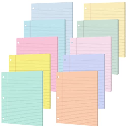 gisgfim 100 Sheets Loose Leaf Binder Paper, 8" x 10.5" Colored College Ruled Paper, 3 Hole Punched Lined Refill Inserts Thicken for 3-Ring Binders Notebooks Planner Writing School Office (Pastel) - color: Pastel
