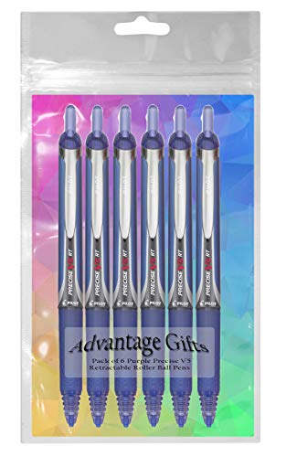 Precise V5 RT Retractable Rolling Ball Pens, Extra Fine Point (.5mm), Blue Ink, 6-pk; Premium Comfort Grip, Bundle with Plastic Reusable Pouch - color: Blue, size: 1 Count (Pack of 6)