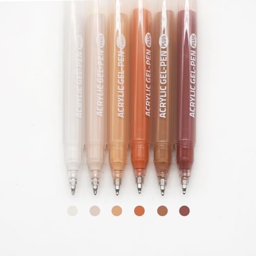 Acrylic Gel Pens for Coloring Books, Quick Dry 6 Pcs 1.0mm Fine Point Gel Marker Pen for Drawing, Journaling Art, Maillard - color: Maillard