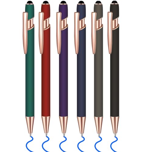 6 Pcs Blue Ink Ballpoint Pen with Stylus Tip 2 in 1 Ballpoint Pen Metal Pens Stylus Pen for Touch Screens School Office Coworkers (Multicolor Rose Gold) - color: Multicolor Rose Gold
