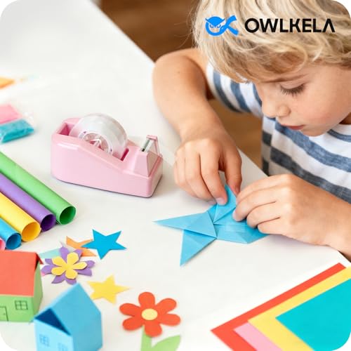 OWLKELA Lightweight Desktop Tape Dispenser, Non-Skid Base Tape with Dispenser, Ideal for Office, Home and School, 1 Pack Tape Holder with 8Pcs Transparent Tape, 0.71 Inch x 1000 Inches, Pink - color: Pink, size: 1 Pcs