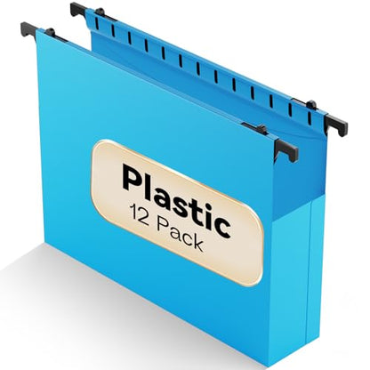 Plastic Hanging File Folders Expandable,12 Pack Extra Capacity Hanging File Folder Letter Size,2 Inch Expansion Heavy Duty Folders,Adjustable Tabs,Hanging Folder Designed for Bulky Files(Blue) - color: Blue