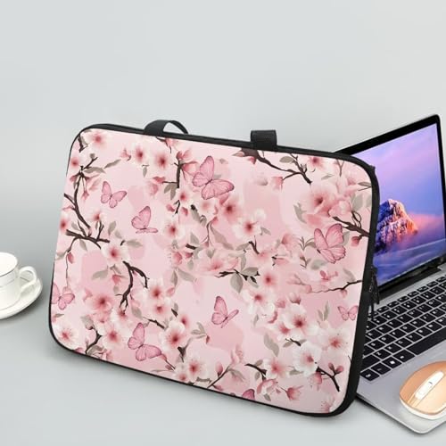 10 Inch Cherry Blossom Butterfly Computer Bag Sleeve with Handle, Protective Tablet Case with Zipper, Water-Repellent Fabric Laptop Bag, Notebook Sleeves Handbag for Travel/Business/School - color: Cherry Blossom Butterfly, size: 10 Inch