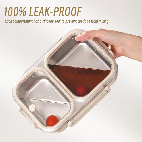 Stainless Steel Lunch Box with 2 Compartments, Leakproof, 30.5 oz Food Storage Containers, Bento Box for Adults,Men,Women(Beige) - color: Beige