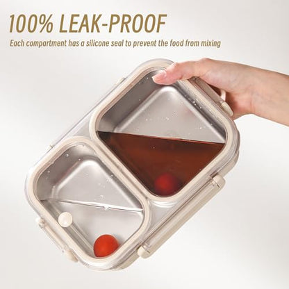 Stainless Steel Lunch Box with 2 Compartments, Leakproof, 30.5 oz Food Storage Containers, Bento Box for Adults,Men,Women(Beige) - color: Beige