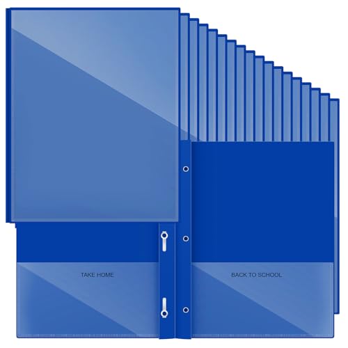 Henoyso 24 Pcs Dark Blue Plastic Folders with Clear Front Pocket and 3 Prong Take Home Plastic 2 Pocket Folder Back to School for Students Parent Teacher Communication for School Office - color: Dark Blue