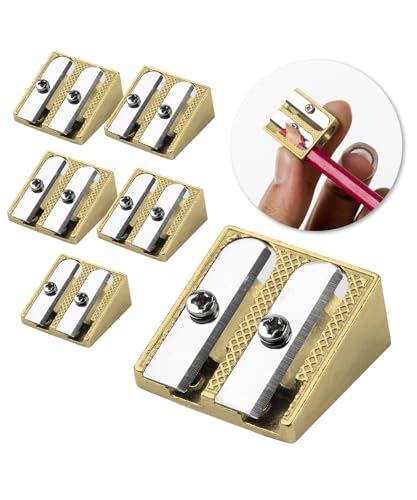 Mr. Pen- Handheld Metal Pencil Sharpener, 6 Pack | 2-Hole Dual Size (Standard & Jumbo), Gold Metal Manual Pencil Sharpeners for Graphite & Colored Pencils, School, Office - color: Gold, size: 6 Pack