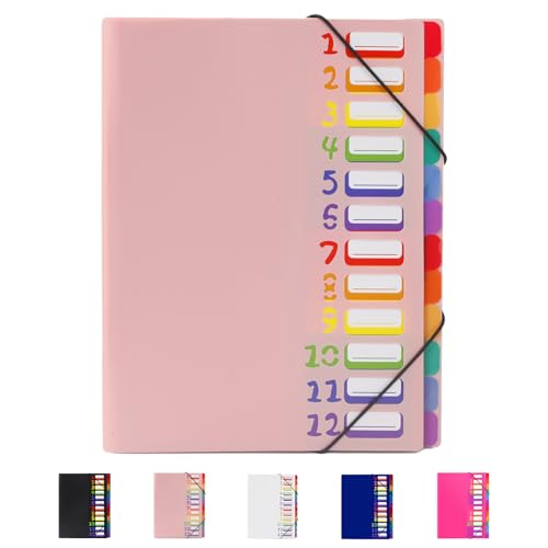 24 Pockets Expanding File Folder Organizer,Accordion File Organizer | A4 Letter Size ,Rainbow Tab, for Home/Office/School Document Organizer (pink) - color: Pink