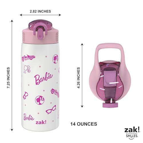 Zak Designs Barbie Porter Water Bottle for Travel and At Home, 19 oz Vacuum Insulated Stainless Steel with Locking Spout Cover, Built-In Carrying Loop, Leak-Proof Design (Barbie) - color: Barbie