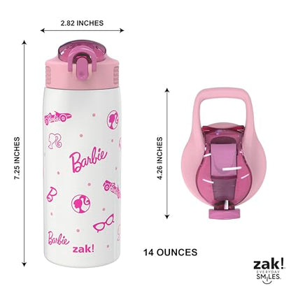 Zak Designs Barbie Porter Water Bottle for Travel and At Home, 19 oz Vacuum Insulated Stainless Steel with Locking Spout Cover, Built-In Carrying Loop, Leak-Proof Design (Barbie) - color: Barbie
