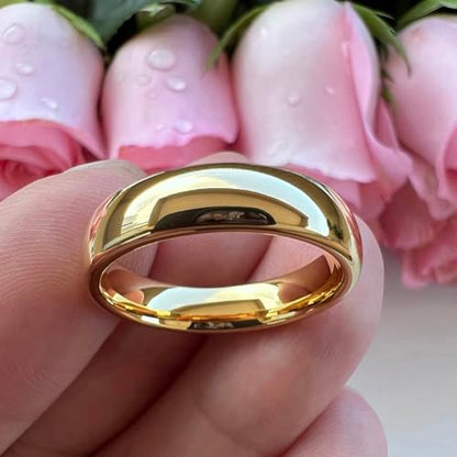 TUTISS 3mm 4mm 5mm 6mm 7mm 8mm 10mm Silver/Gold Tungsten Rings for Men Women Couple Fashion Jewelry Engagement Wedding Bands Domed Polished Comfort Fit - color: 6mm Gold Tungsten