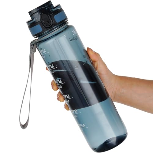 OLDLEY Water Bottle, 32oz Motivational Sports Water Bottle with Time Marker - Times to Drink - Tritan, BPA Free, Wide Mouth Leakproof,Misty Teal - color: Misty Teal