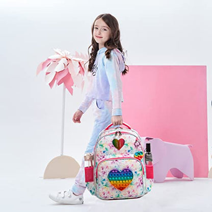 Backpack for Girls Elementary Preschool Kids Lunch Box for School - color: Love Bag