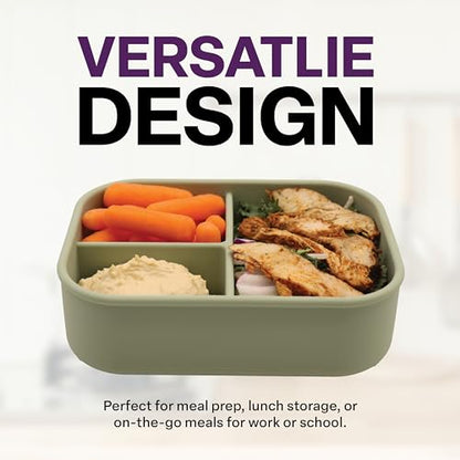 Silicone Bento Box, 3 Compartments, BPA-Free, Leak-Resistant, Dishwasher and Microwave Safe, Perfect for Work, Travel & Meal Prep, (Green) - style: 3 Compartments