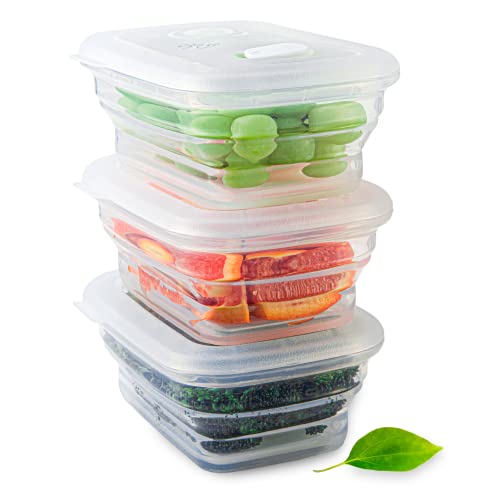Premium Silicone Collapsible Food Storage Containers with Silicone Leakproof Lids, BPA Free, LFGB Food-Grade Certified, Compact, Reusable Lunch Snack Box, Microwave Safe, 2.8 Cups 3 Pk - color: 660 ml (2.8 cups) - 3 Pack