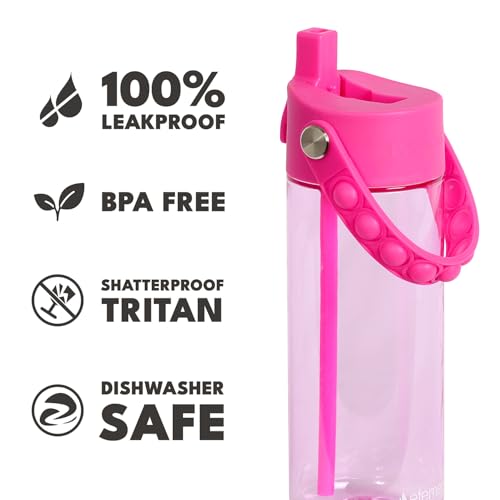 Elemental Water Bottles for Kids - Splash Kids Water Bottle for School with Pop-it Handle - BPA Free Tritan Plastic Water Bottle with Straw Leak Proof when Spout is Closed - Hot Pink - 18oz - color: Hot Pink