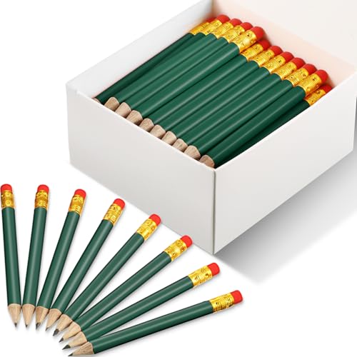 Outus 72 Pieces Golf Pencils Half Pencils with Eraser Mini Bulk Short #2 HB Pre Sharpened for Bridal Shower Wedding Office(Dark Green) - color: Dark Green
