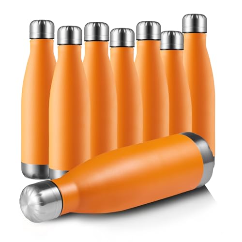 MEWAY 17oz Sport Water Bottle 8 Pack Vacuum Insulated Stainless Steel Leak-Proof Double Wall Cola Shape Water Bottle,Keep Drinks Hot & Cold (Orange,8 Pack) - color: Orange