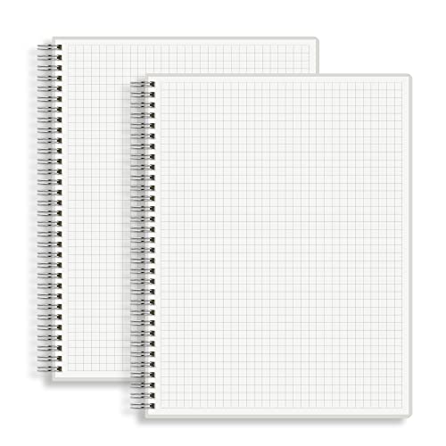 Large Graph Ruled Wirebound Spiral Notebook, 8.5 x 11 Inches, 1/4 Inch Grid (4 sq/in) Paper Pad, Premium 100gsm Ivory White Acid-Free Paper, 128 Squared/Grid Pages per Notebook (Pack of 2)