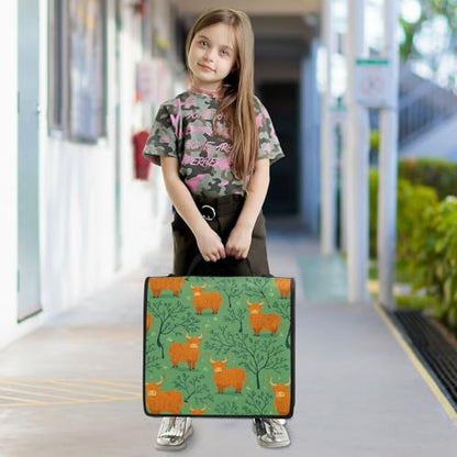 3 Ring Zipper Binder Highland Cow Green Tree Binders Bag with Shoulder Strap 500 Sheets Paper Organizer Trapper Keeper Documents Storage File Folder for School Office - color: A1359