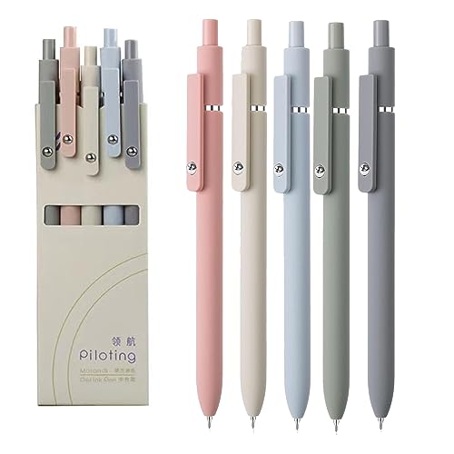 5pcs Gel Pens (0.5mm Tip), Retractable Quick Dry Black Ink Pens Fine Point Premium Cute Rolling Ball Smooth Writing Aesthetic Pens Comfort Grip for School Office Supplies (Morandi) - color: A-Morandi