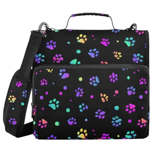 3 Ring Zipper Binder Colorful Dog Paw Prints 500 Sheets Capacity Binder Organizer Bag with Shoulder Strap and Handle for School Office College Students