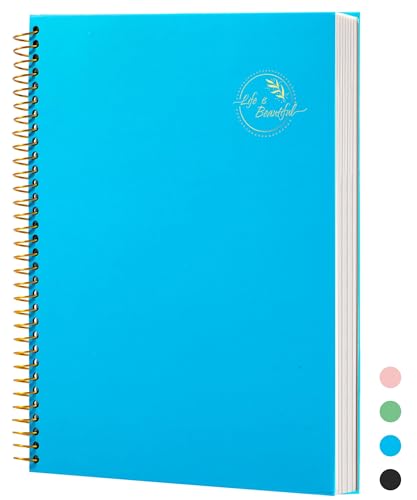 FLYING EAGLE Spiral Notebook 8.5 X 11, 1 Subject, 200 Pages College Ruled Notebook, 3-Hole Punched Paper, Hardcover Spiral Bound Notebooks for Work, School, Lined Note Taking, Blue - color: 5.ocean Blue
