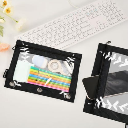 Gredecor 3 Ring Binder Pencil Pouch, Ball Softball Basebal Laces (6) Zippered Pen Case Pouches with Clear Window, 2 Pack Stylish Office & School Supplie - color: Ball Softball Basebal Laces (6)