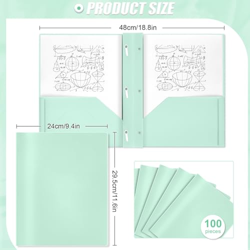 Lincia 100 Pcs Plastic Folders with Pockets and Prong Folders with Prongs 2 Pockets for Office, School for Students, Teachers, Office Workers(Mint Green) - color: Mint Green