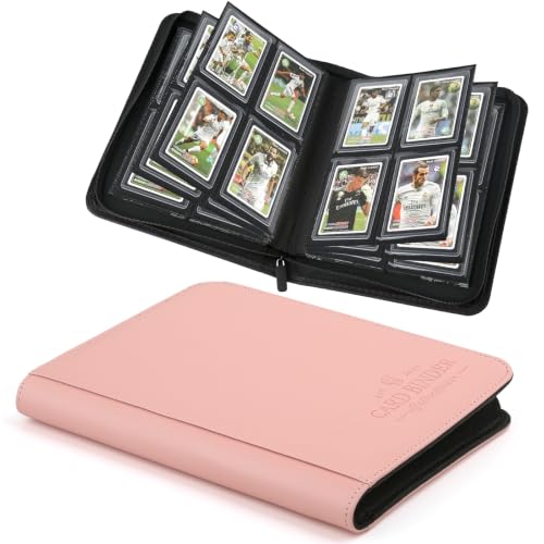 Toploader Binder, 4 Pocket Trading Card Binder Holds 128 Top Loaders, Premium Zipper Card Storage Case with Double-Sided Pockets for 3x4'' Toploaders, TCG, MTG, Sports Cards.(pink) - color: pink, size: 4 Pocket 128 Toploader