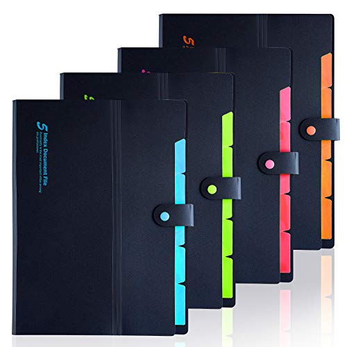4 Pack Expanding File Folders with 6 Pockets, A4 Letter Size Accordion File Folders, Paper Plastic Filling Folders with Snap Closure Subject Document Organizer for Home & Office - color: 4 Colors