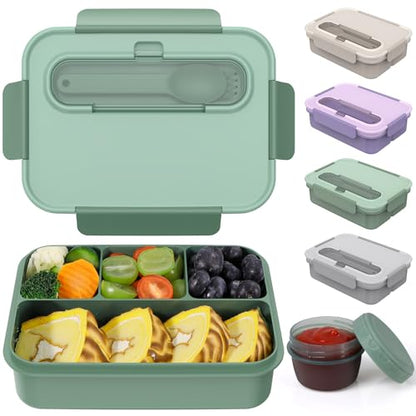 Caperci Bento Box Adult - 50 oz Large Lunch Containers for Adults and Teens, 4-Compartment Bento Lunch Box with Utensils & Leak Proof Sauce Cup, Dishwasher Safe, Durable, BPA-Free (Khaki Green) - color: Khaki Green