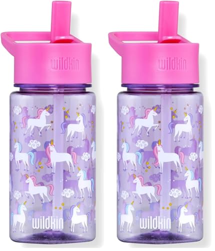 Wildkin Kids 16 Oz Water Bottle – BPA-Free Tritan, Leak-Proof Lid, Durable & Easy to Clean - Unicorn (Pack of 2) - color: Unicorn, size: 16 Ounces (Pack of 2)