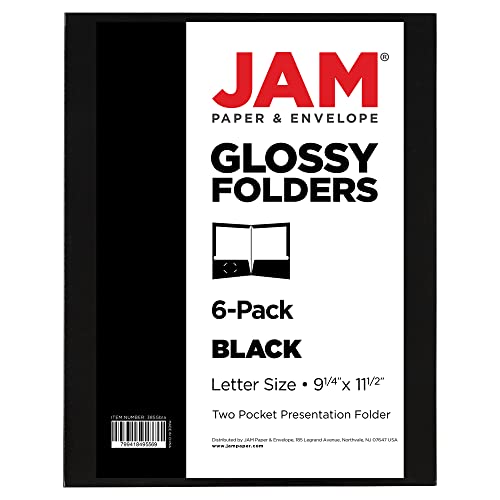 JAM PAPER Laminated Two Pocket Glossy School Folders - Letter Size - High Gloss Black - 6/Pack - color: Black, size: Pack of 6 Folders